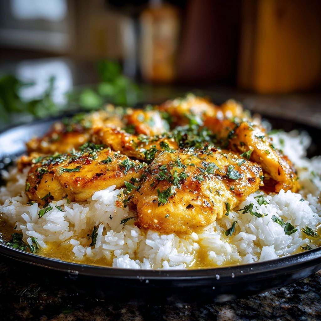 Garlic Butter Chicken And Rice Dinner