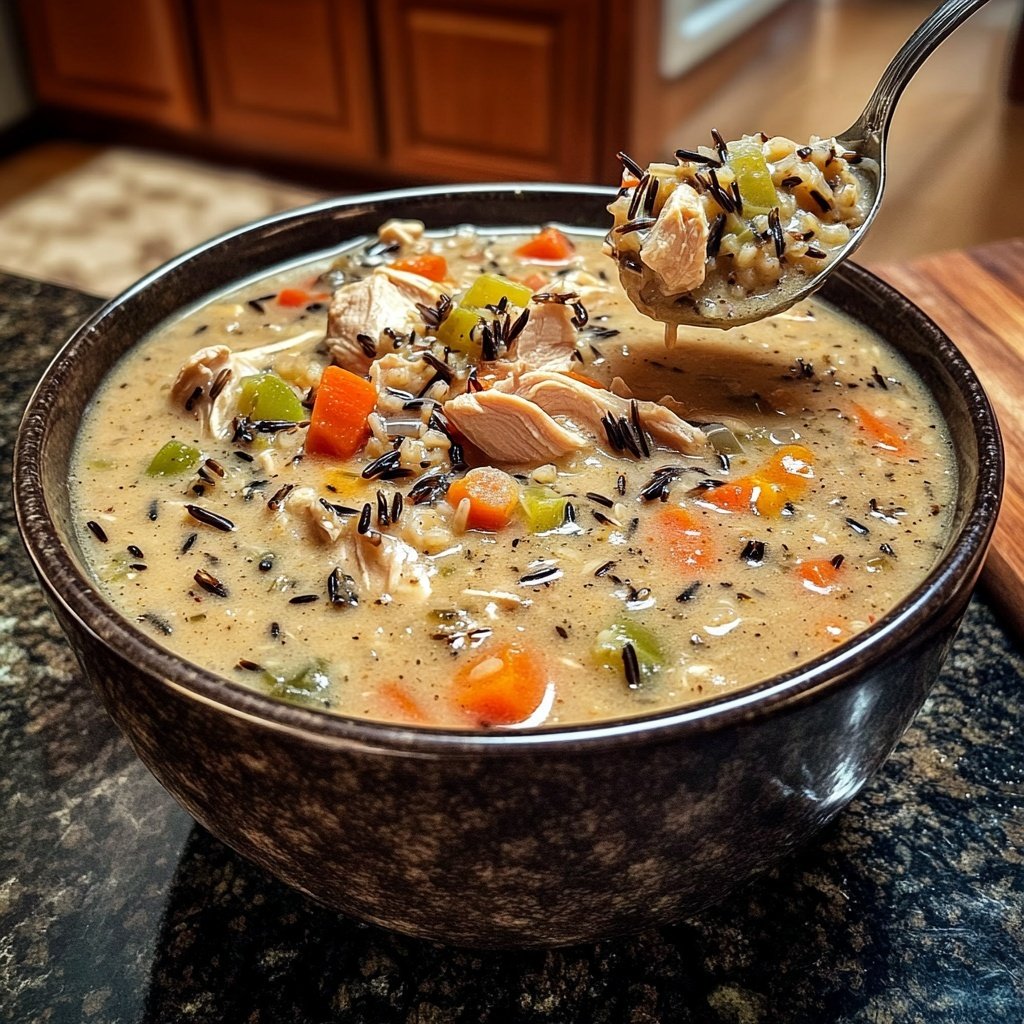Healthy Crockpot Chicken and Wild Rice Soup