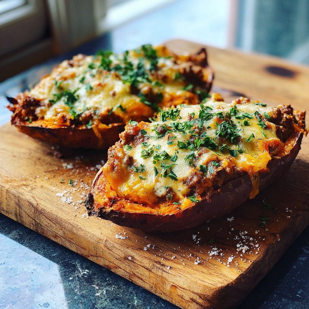 Ground Beef Stuffed Sweet Potatoes