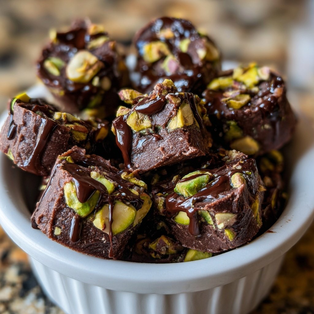 Chocolate Pistachio Fudge Bites